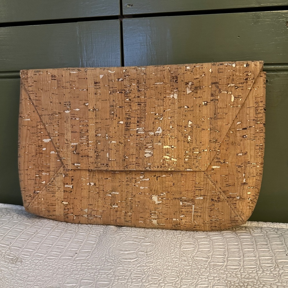 J Crew metallic gold cork envelope clutch